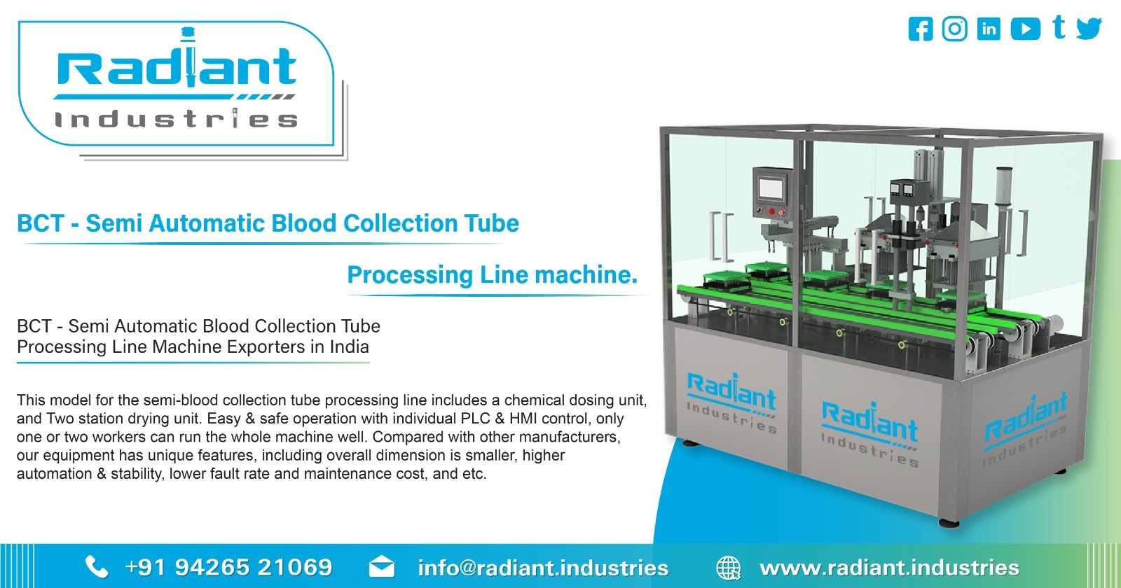 BCT- Semi-Automatic Blood Collection Tube Processing Line Machine Supplier in Himachal Pradesh