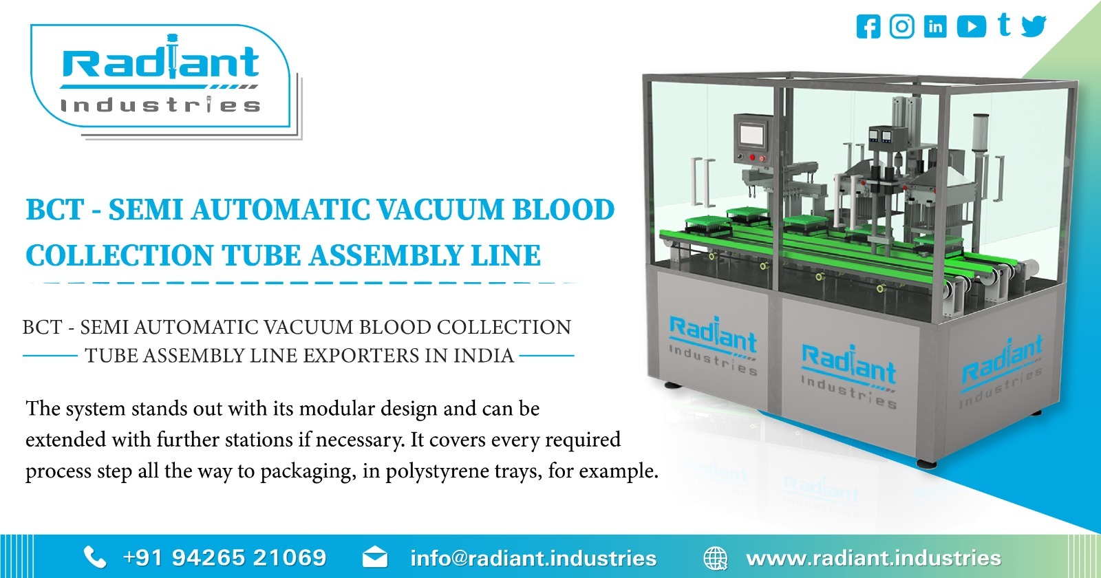 BCT- Semi Automatic Vacuum Blood Collection Tube Assembly Line Supplier in Baddi